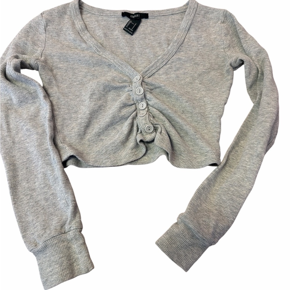 Forever 21 Ls cropped gray top with buttons front women’s small